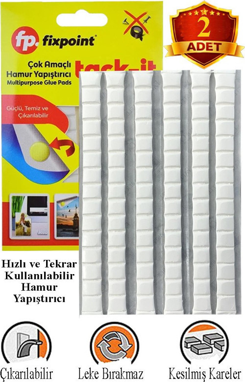 Hamur Yapıştırıcı Tack-it 50gr 2 Paket Fixpoint 65 Parça Macun Sakız Yapıştırıcı Takıt Çerçeve Afiş Duvar İz Bırakmaz