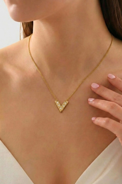 Figürlü Zirkon Taşlı Gold Bijuteri Kolye
