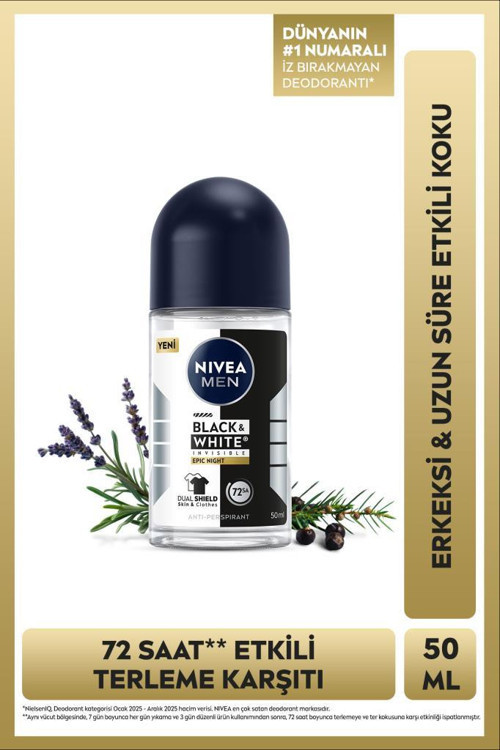MEN Erkek Roll-on Deodorant Black&White Epic Night 50 ml,Terleme Karşıtı,Kumaş Koruması,Alkolsüz