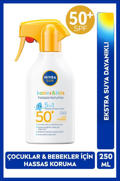 SUN SPF50+Çocuk,Bebek İçin Çok Yüksek Korumalı Güneş Spreyi 250 ml,Hassas Cilde Özel,Parfüm İçermez