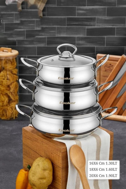 Cooker Lara Çelik 3'lü Sahan Set