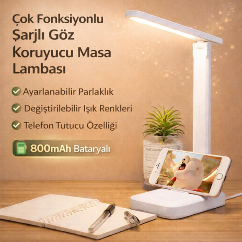 Ayarlanabilir 3 Renkli Işık Şarjlı Masa Lambası Dokunmatik Katlanabilir Şarjlı Masa Lambası