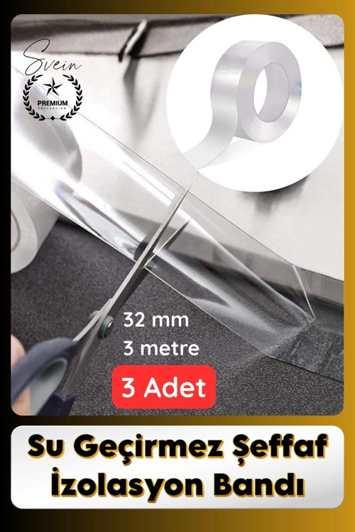 #SızdırmazBant 3 Adet Su Geçirmez Şeffaf İzolasyon Bandı Tezgah Lavabo Kenar Tamir Güçlü 38mm x 3m