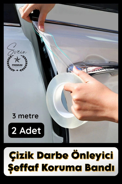 #KapıKoruma 2 Adet 3 Metre Oto Kapı Çizik Önleyici Şeffaf Koruma Bandı Darbe Koruyucu İz Bırakmaz