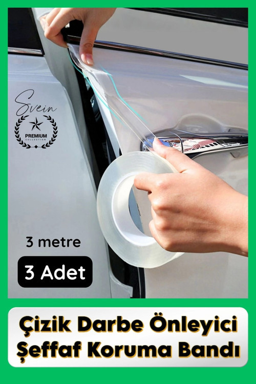 #KapıKoruma 3 Adet 3 Metre Oto Kapı Çizik Önleyici Şeffaf Koruma Bandı Darbe Koruyucu İz Bırakmaz