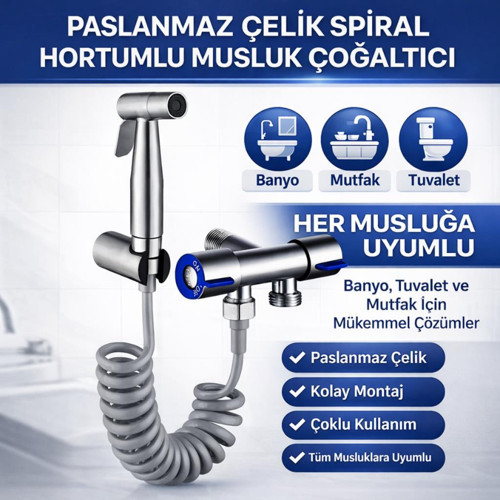 Paslanmaz Çelik Sprial Hortum Taharet Musluğu Çoğaltıcı Sprey Tabanca Klozet & Banyo Temizleme Seti
