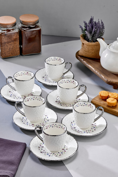 Royal Bloom 6 Kişilik 180 ml Porselen Duble Çay ve Kahve Fincan Takımı CKR3808