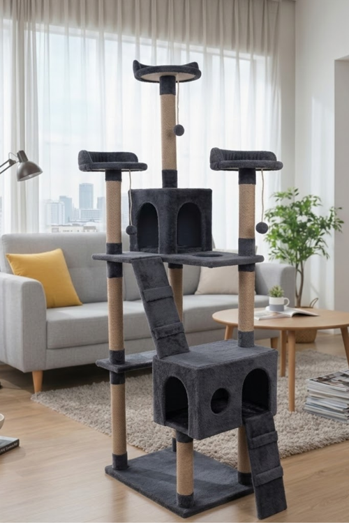 Cat City Yeni Rezidans Kedi Oyun Evi ve Tırmalama Antrasit