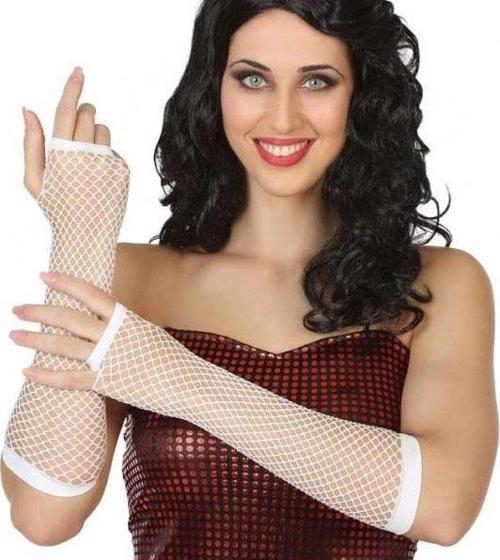 Parti Aksesuar Uzun File Örgü Eldiven Beyaz Renk