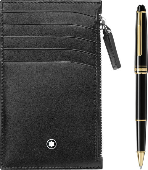Meisterstück Sarı Altın Kaplı Klasik Rollerball ve Fermuarlı Meisterstück Cüzdan 5 cc Set 130449