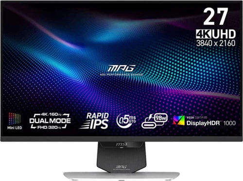 27″ MPG 274URDFW E16M UHD Flat Rapid IPS Mini LED UHD 160Hz FHD 320Hz 0.5ms Adaptive-Sync Pivot Beyaz Gaming Monitör