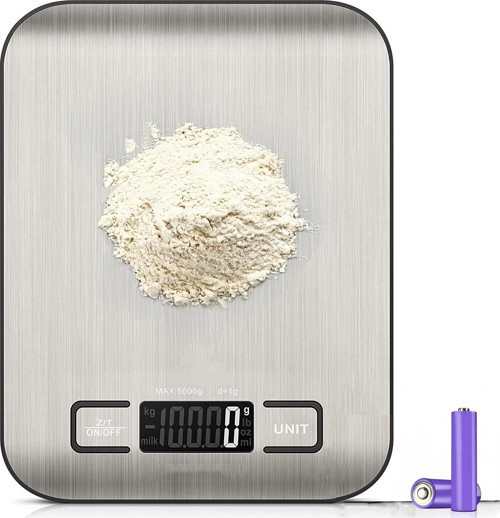 Dijital Mutfak Terazisi – Paslanmaz Çelik Yüzeyli Hassas Tartı, 5 kg Kapasiteli, Dara Özellikli, LCD Ekranlı, 5 Birim Dönüşümlü, Pilli,Dijital Tartı