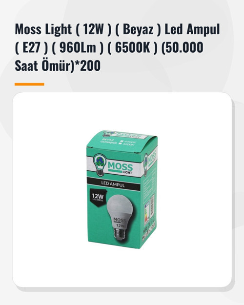 MOSS LIGHT 12W BEYAZ LED AMPUL E27 960Lm 6500K