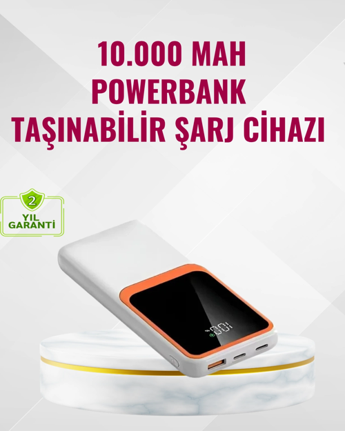 Powerbank 10000 Mah – Çift Usb Çıkışlı, Type-c Girişli, Şık Beyaz Tasarım