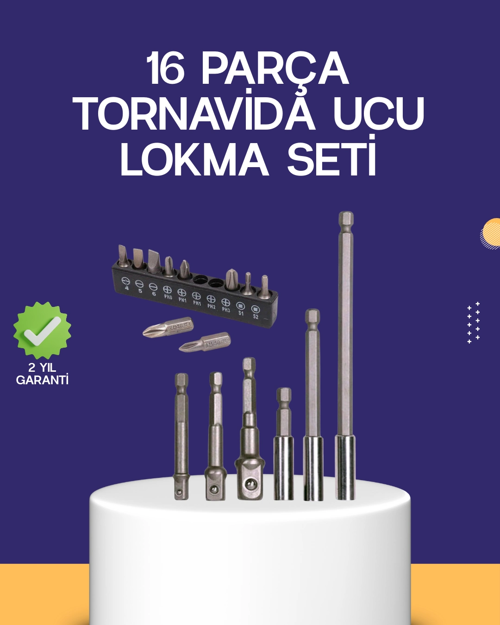 16 Parça Bits Ve Adaptör Seti Vidalama Tamir Bakım Seti