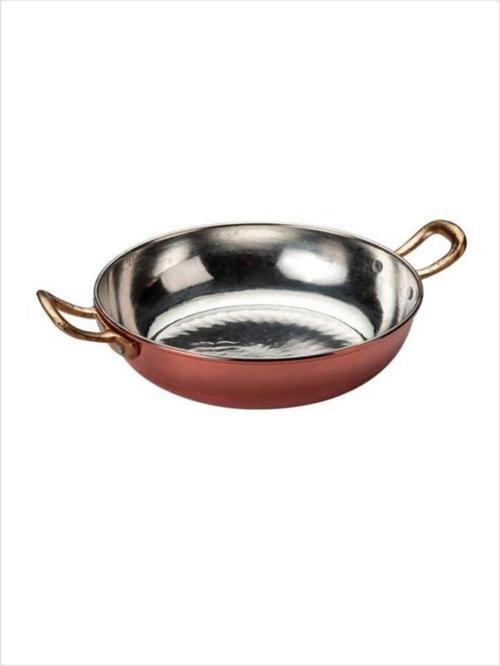 Teflon Üzeri Kalaylı Kalın Prinç Kulplu 20 Cm En Kaliteli Sağlam Bakır Tava Sahan Tabak Kap