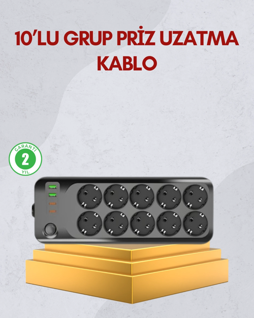 10 Prizli Uzatma Kablosu Termal Koruma Usb Type-c Hızlı Şarj 2500w