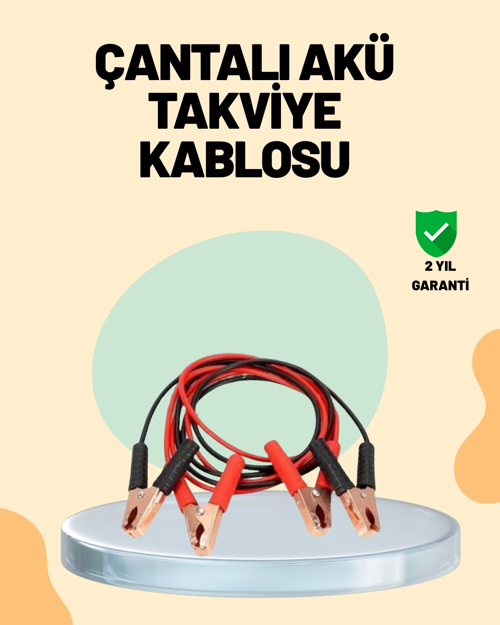1200 Amper Jumper Kablo 2 Metre Bakır Uçlu Araç Takviye Seti
