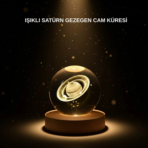 Ahşap Tabanlı 3d Satürn Kristal Küre Atmosfer Lambası