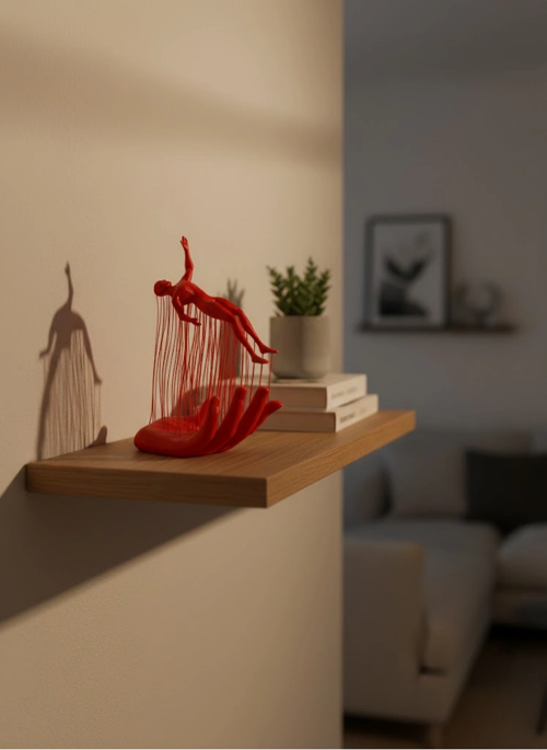 El Formlu İnsan Figürü Kırmızı Modern Dekoratif Biblo Soyut Tasarım 12x18 Cm