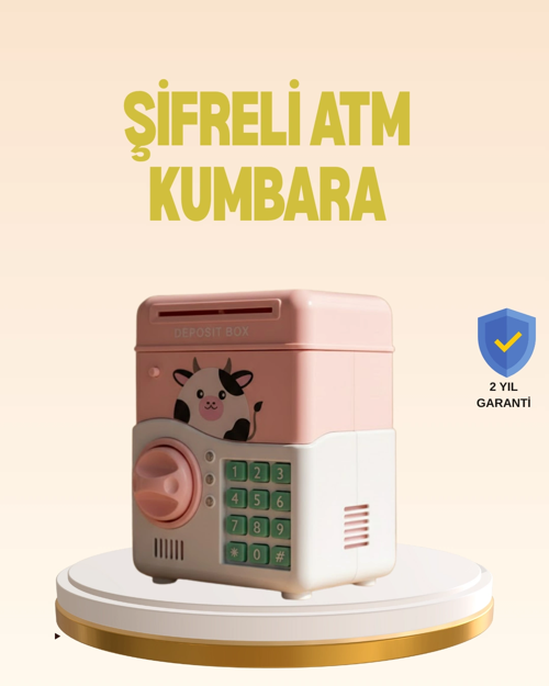 Çocuklar İçin Pembe Atm Görünümlü Elektronik Kumbara