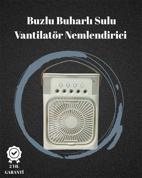 Usb Bağlantılı 3'ü 1 Arada Nemlendirici Mini Klima Fan | 7 Renk Işıklı