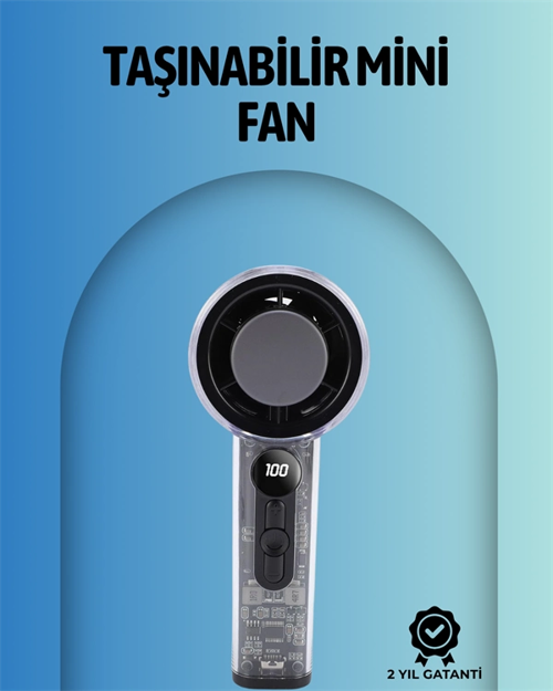 Şeffaf Kasa El Fanı | 5v 2a | 100 Kademeli Hava Akışı | Type-c Girişli