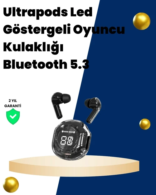 Bluetooth 5.3 Kablosuz Kulaklık 30mm Sürücü Led Ekranlı Mikrofonlu
