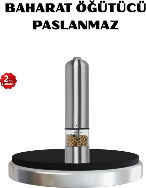Modern Otomatik Baharat Öğütücü Seti – Pilli, Paslanmaz Çelik, Led Aydınlatmalı