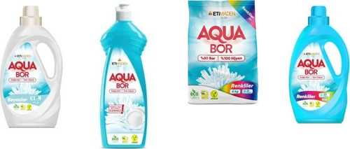 Aquabor Doğal Mineralli Sıvı Beyaz + Elde Bulaşık + 4 Kg Renkliler + Sıvı Renkliler 4 Lü Set