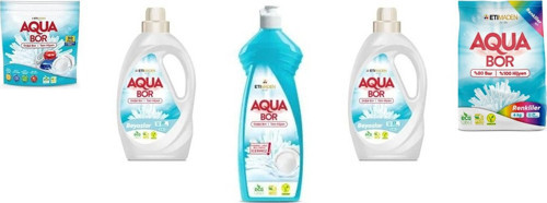 Aquabor Doğal Mineralli Tablet + Sıvı Beyaz + Elde Bulaşık + Sıvı Beyaz + 4 Kg Renkliler 5 Li Set