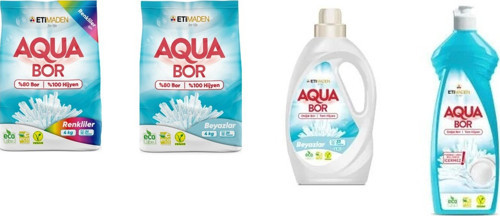 Aquabor Doğal Mineralli 4 Kg Renkliler + 4 Kg Beyaz + Sıvı Beyaz + Elde Bulaşık 4 Lü Set