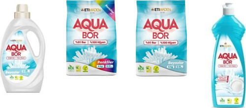 Aquabor Doğal Mineralli Sıvı Beyaz + 4 Kg Renkliler + 4 Kg Beyaz + Elde Bulaşık 4 Lü Set