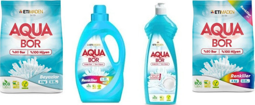 Aquabor Doğal Mineralli 4Kg Beyaz + Sıvı Renkliler + Bulaşık + 4Kg Renkliler Set