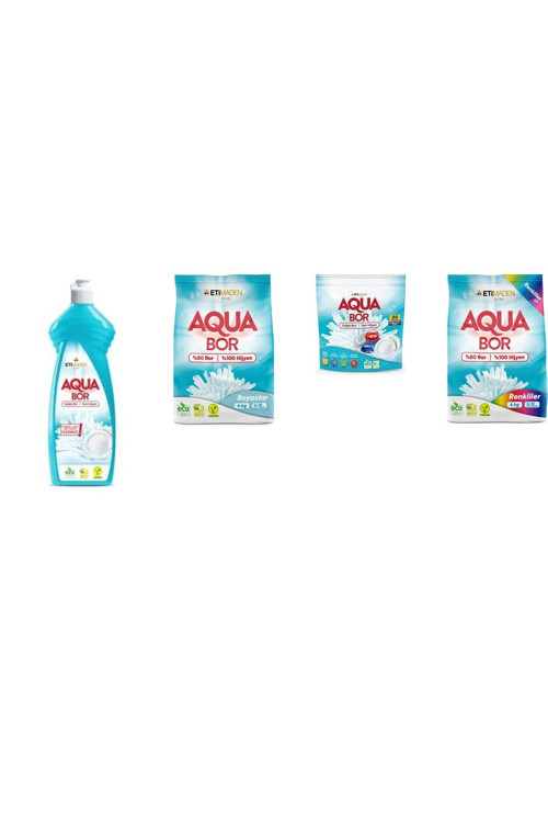 Aquabor Doğal Mineralli Elde Bulaşık + 4 Kg Beyaz + Tablet + 4 Kg Renkliler 4 Lü Set