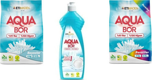 Aquabor Doğal Mineralli 4 Kg Beyaz + Elde Bulaşık + 4 Kg Renkliler 3 Lü Set