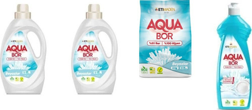 Aquabor Doğal Mineralli Sıvı Beyaz + Sıvı Beyaz + 4 Kg Beyaz + Elde Bulaşık 4’Lü Set