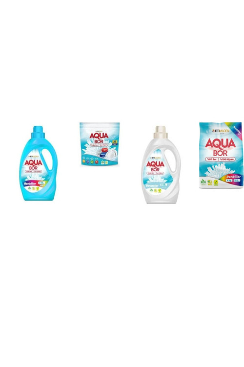 Aquabor Doğal Mineralli Sıvı Renkliler + Tablet + Sıvı Beyaz + 4 Kg Renkliler 4 Lü Set