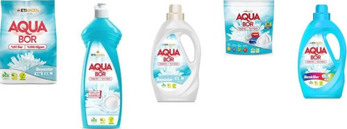 Aquabor Doğal Mineralli 4 Kg Beyaz + Elde Bulaşık + Sıvı Beyaz + Tablet + Sıvı Renkliler 5’Li Set