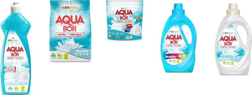 Aquabor Doğal Mineralli Elde Bulaşık + 4 Kg Beyaz + Tablet + Sıvı Renkliler + Sıvı Beyaz 5’Li Set