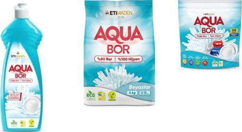 Aquabor Doğal Mineralli Elde Bulaşık + 4 Kg Beyaz + Tablet 3’Lü Set