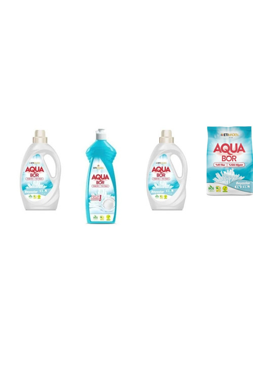 Aquabor Doğal Mineralli Sıvı Beyaz + Elde Bulaşık + Sıvı Beyaz + 4 Kg Beyaz 4 Lü Set