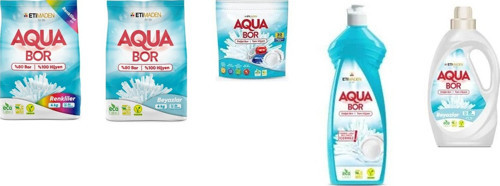 Aquabor Doğal Mineralli 4 Kg Renkliler + 4 Kg Beyaz + Tablet + Elde Bulaşık + Sıvı Beyaz 5 Li Set