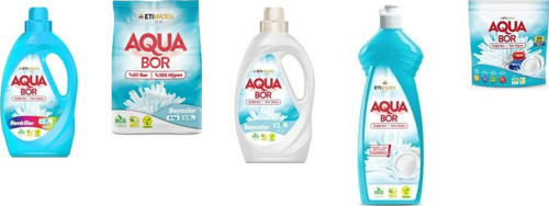 Aquabor Doğal Mineralli Sıvı Renkliler + 4 Kg Beyaz + Sıvı Beyaz + Elde Bulaşık + Tablet 5 Li Set