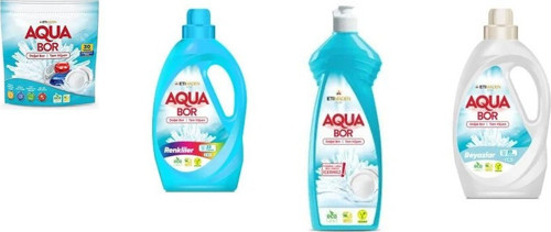 Aquabor Doğal Mineralli Tablet + Sıvı Renkliler + Elde Bulaşık + Sıvı Beyaz 4 Lü Set