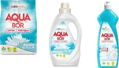 Aquabor Doğal Mineralli 4 Kg Beyaz + Sıvı Beyaz + Elde Bulaşık 3 Lü Set