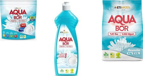 Aquabor Doğal Mineralli Tablet + Elde Bulaşık + 4 Kg Beyaz 3 Lü Set