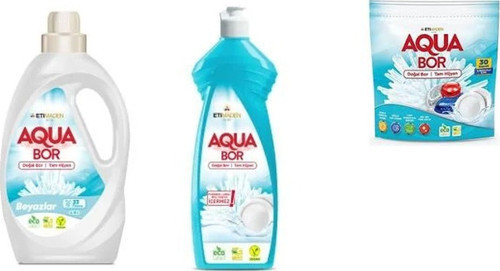 Aquabor Doğal Mineralli Sıvı Beyaz + Elde Bulaşık + Tablet 3 Lü Set