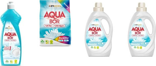 Aquabor Doğal Mineralli Elde Bulaşık + 4 Kg Renkliler + Sıvı Beyaz + Sıvı Beyaz 4 Lü Set