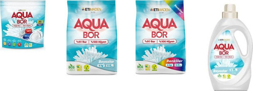 Aquabor Doğal Mineralli Tablet + 4 Kg Beyaz + 4 Kg Renkliler + Sıvı Beyaz 4 Lü Set